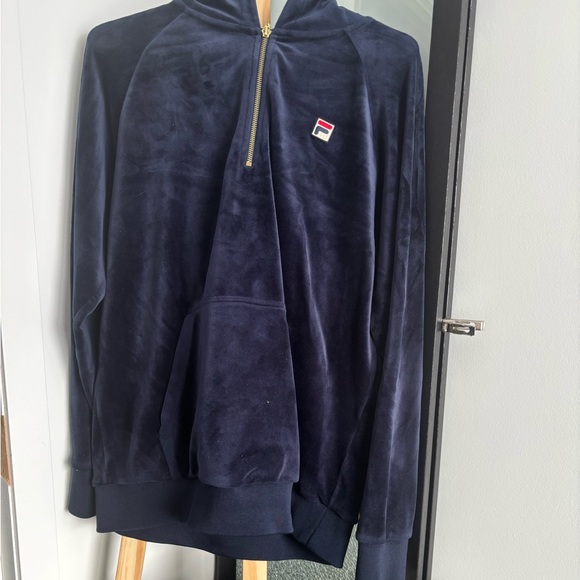 Fila Other - FILA Navy Velour Quarter-Zip Sweatshirt with Logo